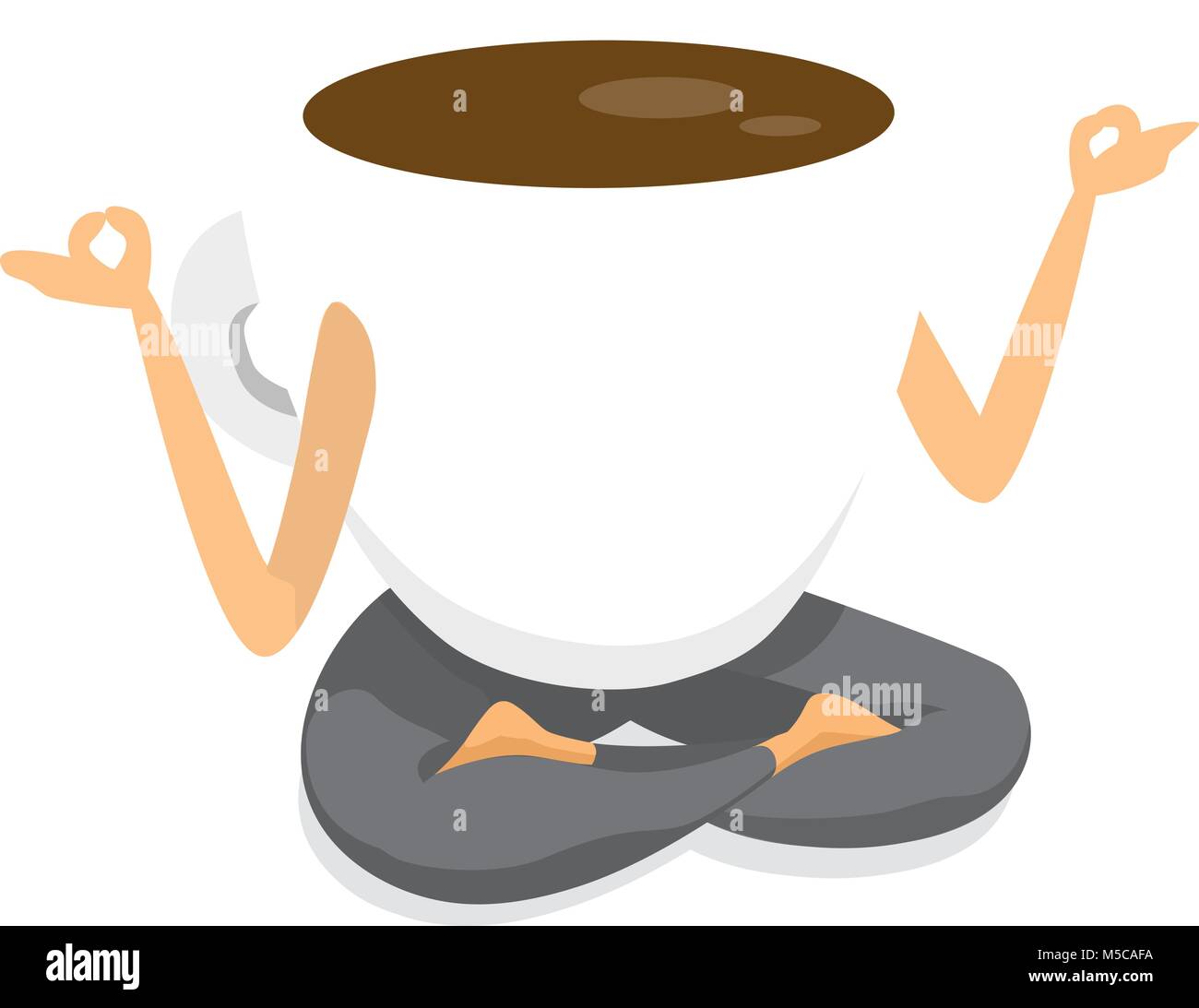 Cartoon, illustrazione della tazza di caffè la pratica dello yoga nella posizione del loto Illustrazione Vettoriale