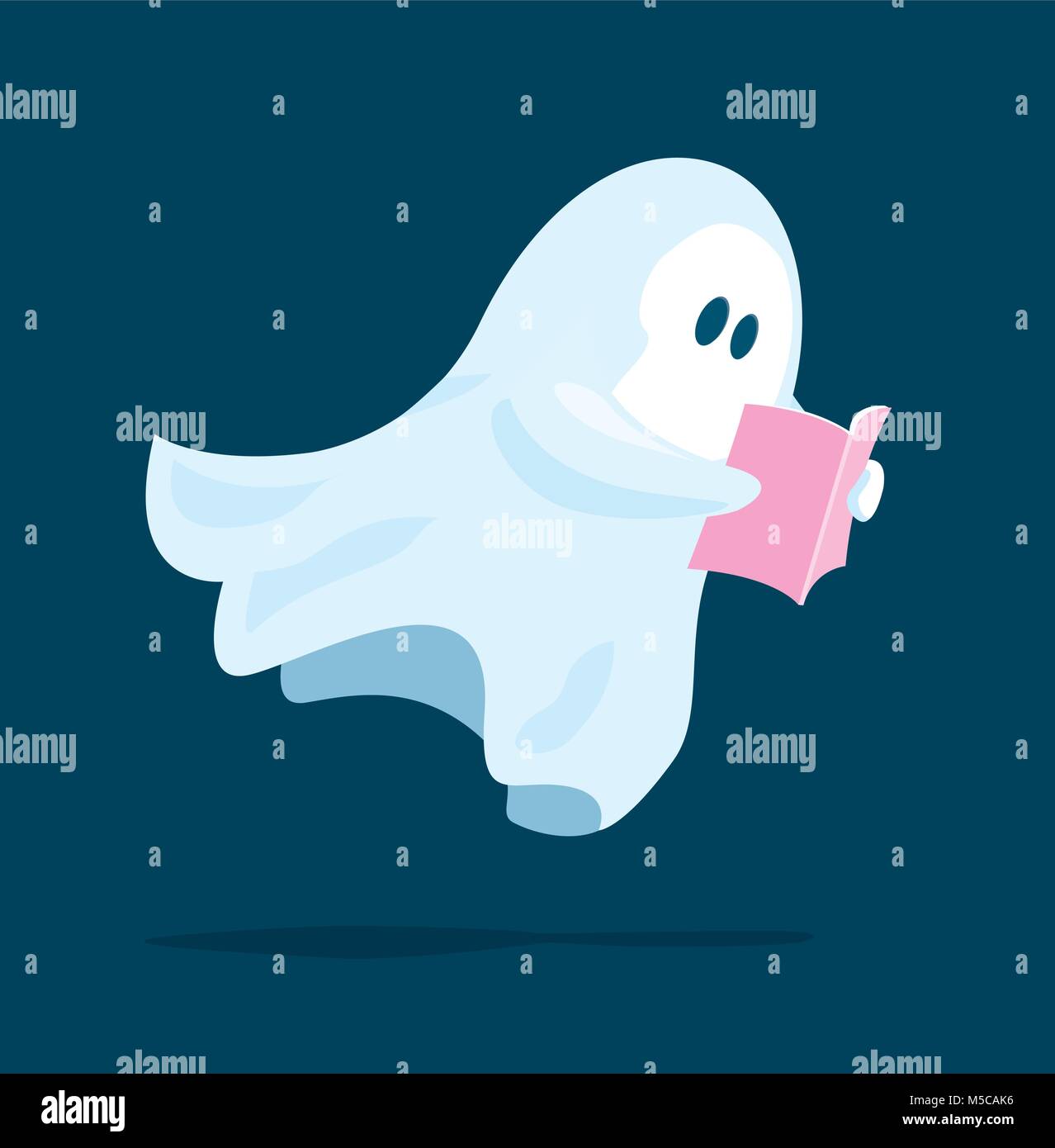 Cartoon illustrazione di carino ghost floating durante la lettura di un libro Illustrazione Vettoriale