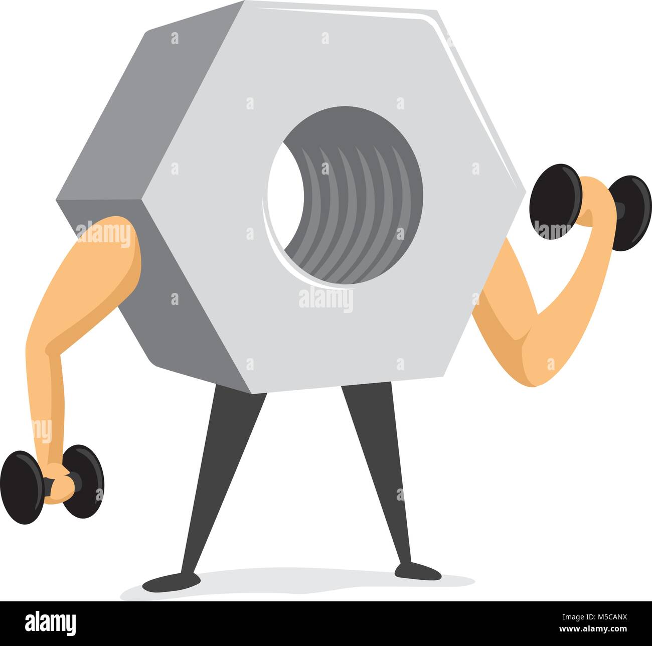 Cartoon illustrazione del dado in metallo di sollevamento pesi pesanti Illustrazione Vettoriale