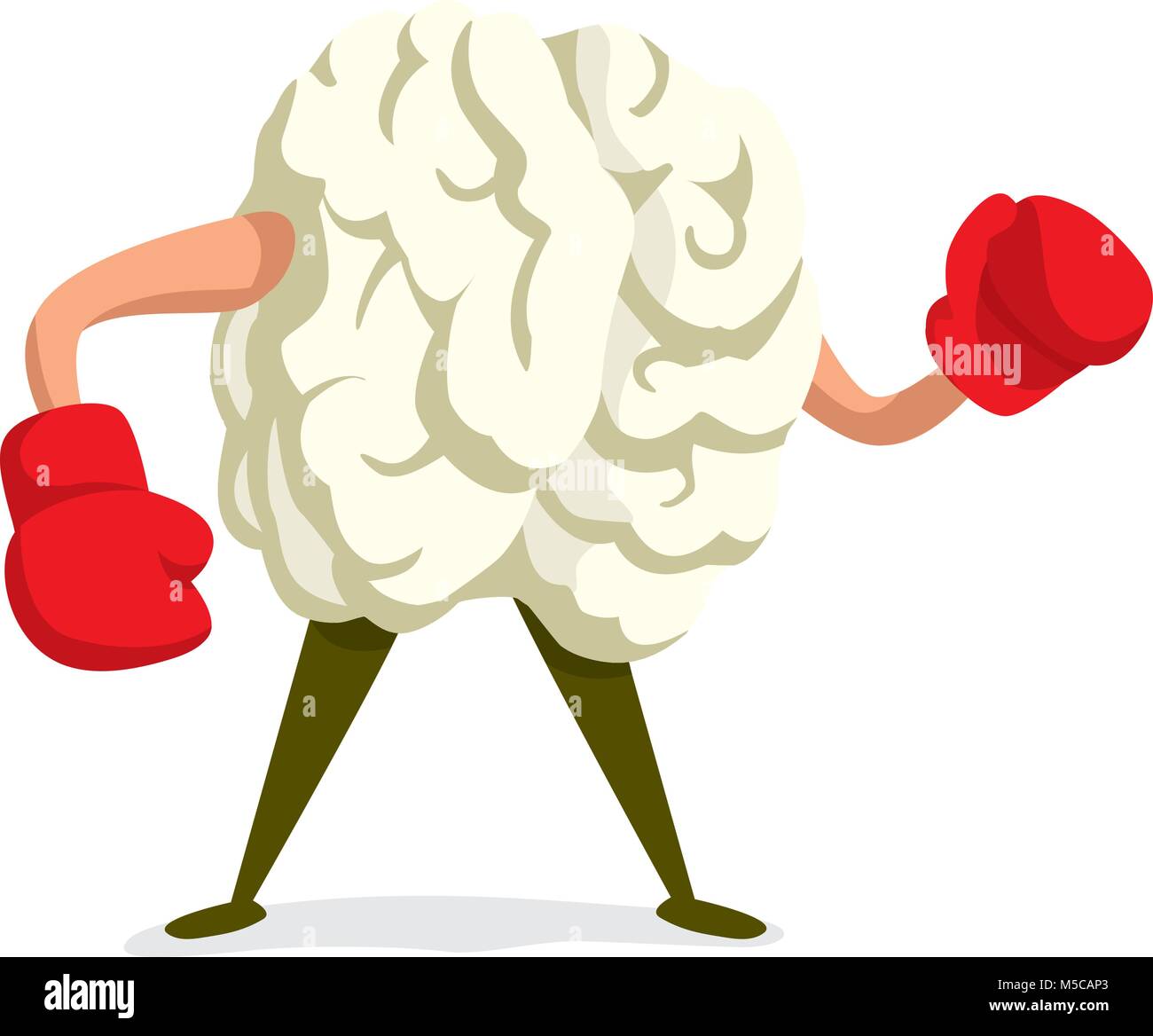 Cartoon illustrazione del cervello dura indossando guanti da boxe pronti a combattere Illustrazione Vettoriale