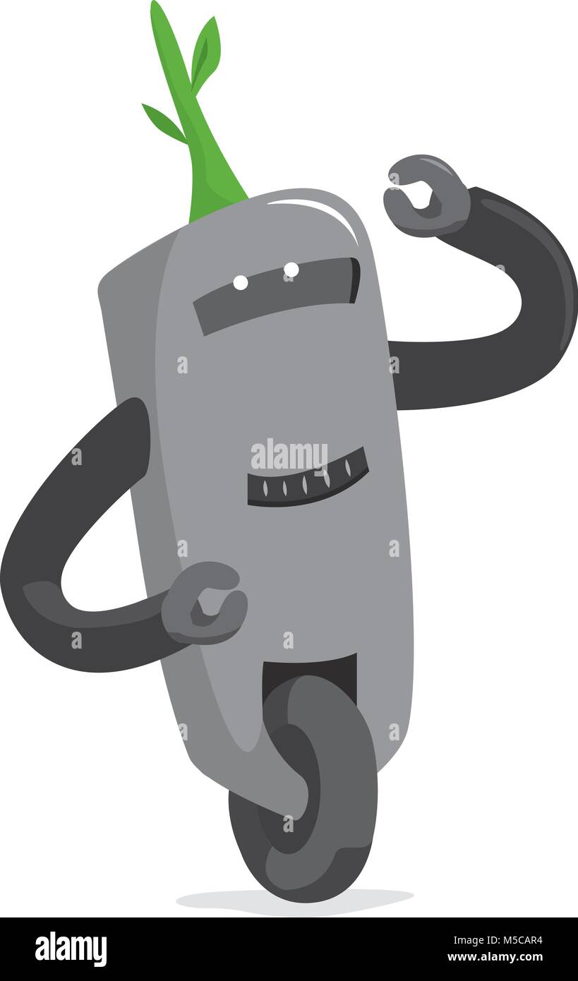 Cartoon illustrazione del simpatico robot con impianto sulla sua testa Illustrazione Vettoriale