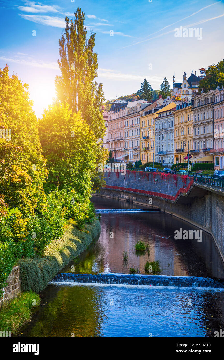 Architettura di Karlovy Vary (Karlsbad), Repubblica Ceca. È il più visitato la città termale della Repubblica ceca Foto Stock