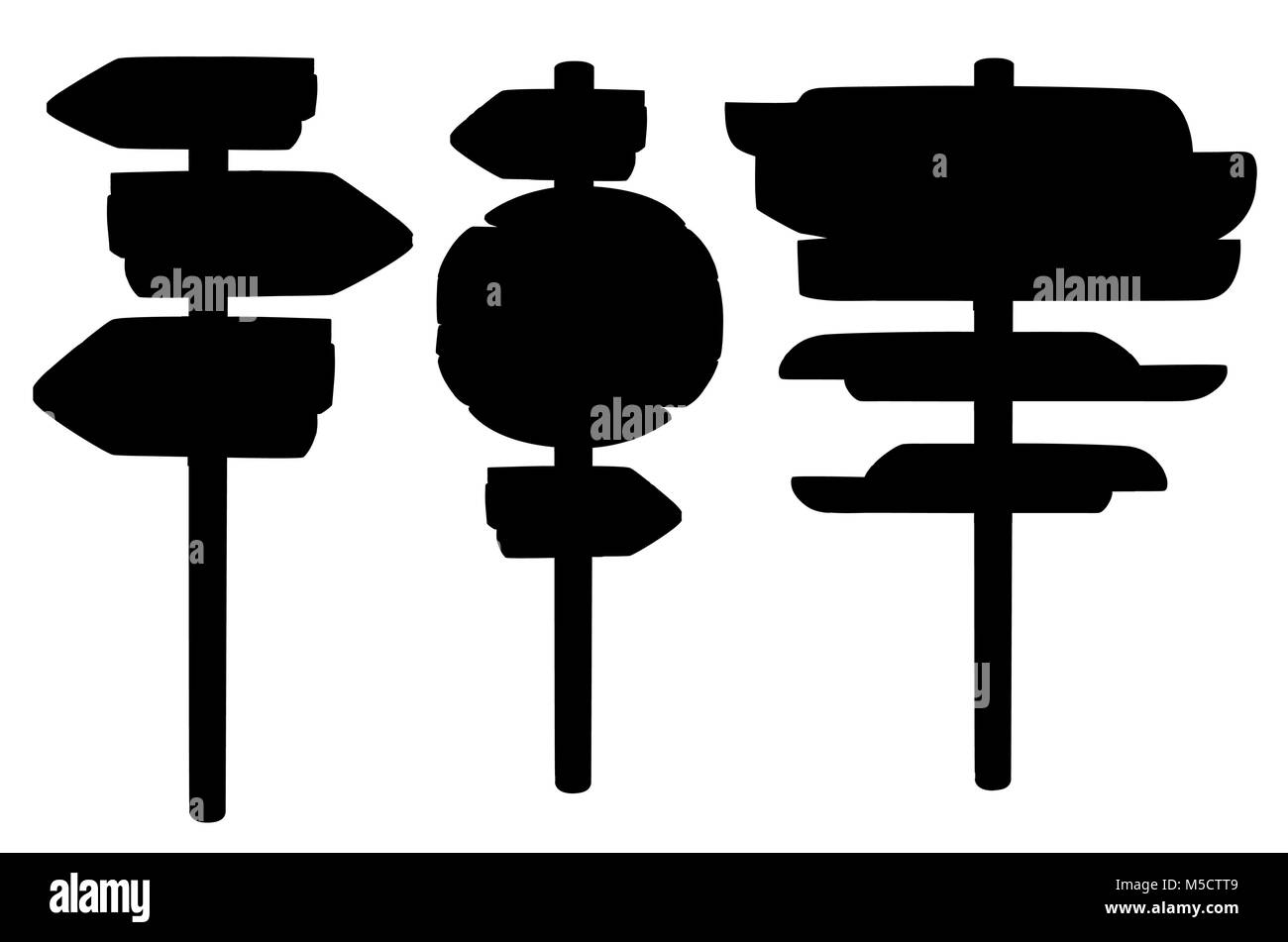 Set di silhouette nera targa di legno doghe legno set di segni freccia raccolta scheda illustrazione vettoriale isolati su sfondo bianco pagina del sito web e Illustrazione Vettoriale