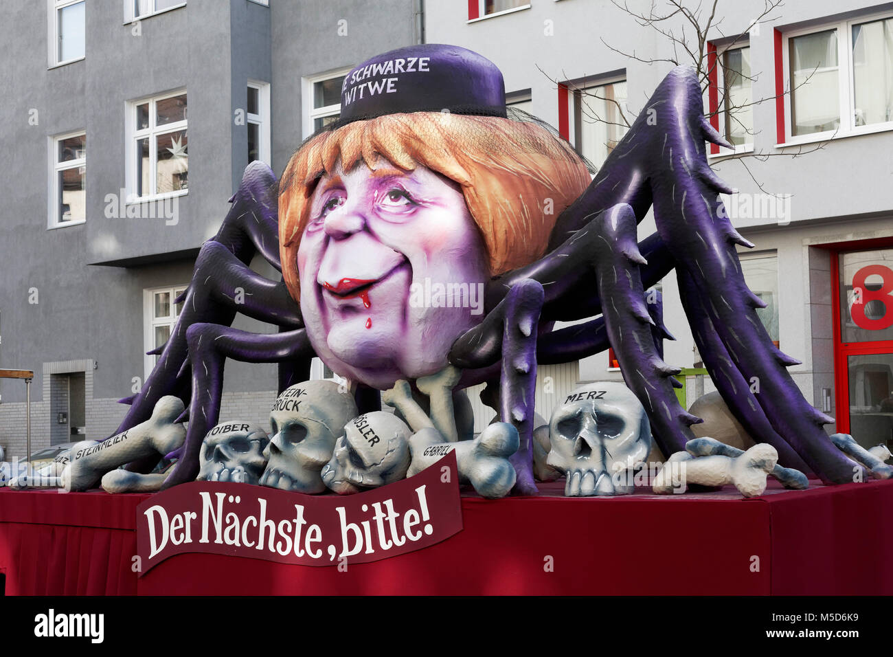 SPD candidato Andrea Nahles, caricatura politica, motto caravan durante il carnevale lunedì processione 2018, Düsseldorf Foto Stock