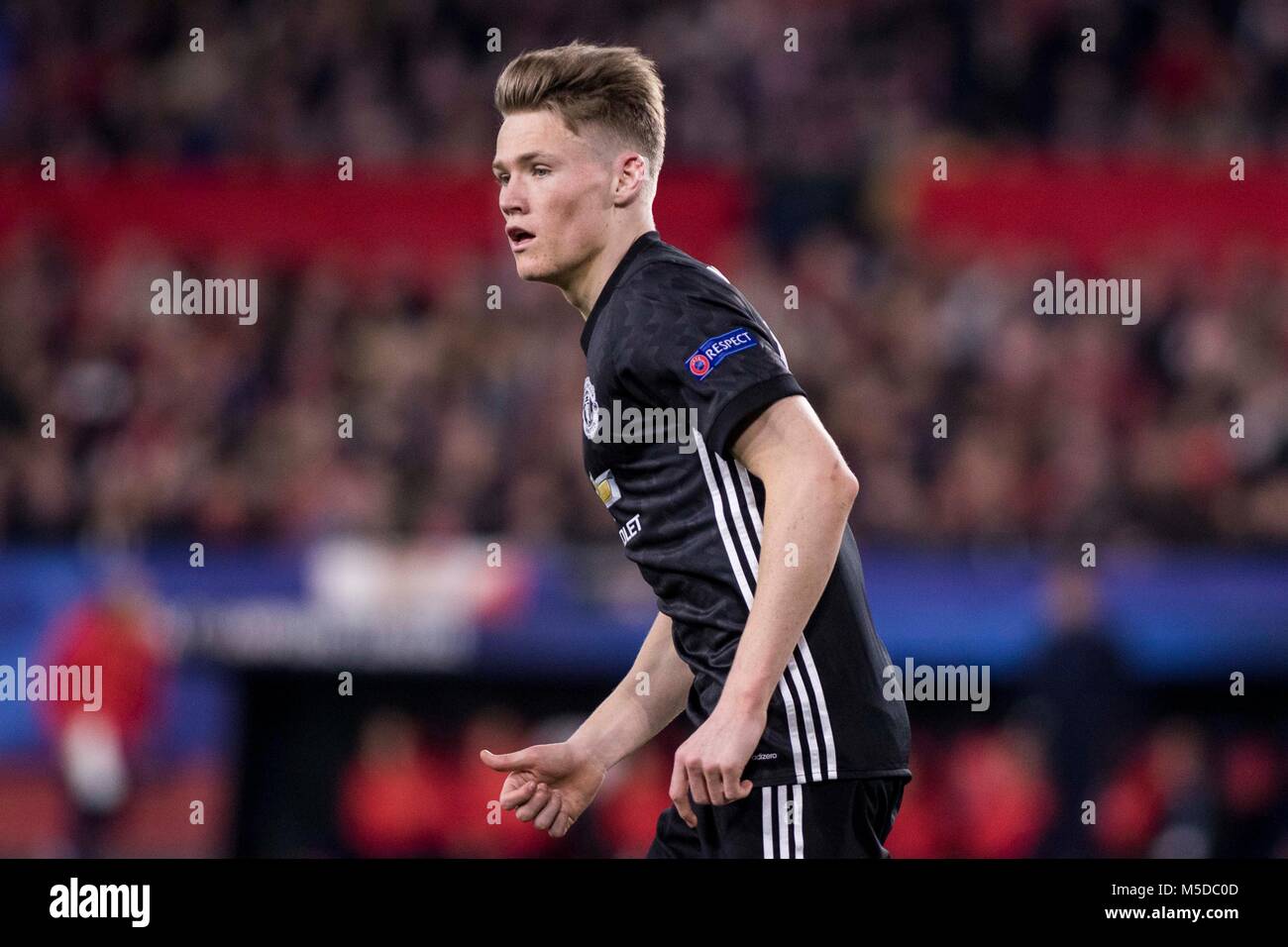 Siviglia, Spagna. Il 21 febbraio, 2018. SCOTT MCTOMINAY di Manchester in azione durante la UEFA Champions League Round di 16 prima gamba match tra Sevilla FC e il Manchester United a Estadio Ramon Sanchez Pizjuan il 21 febbraio 2018 a Siviglia, Spagna. Credito: MB Media Solutions/Alamy Live News Foto Stock