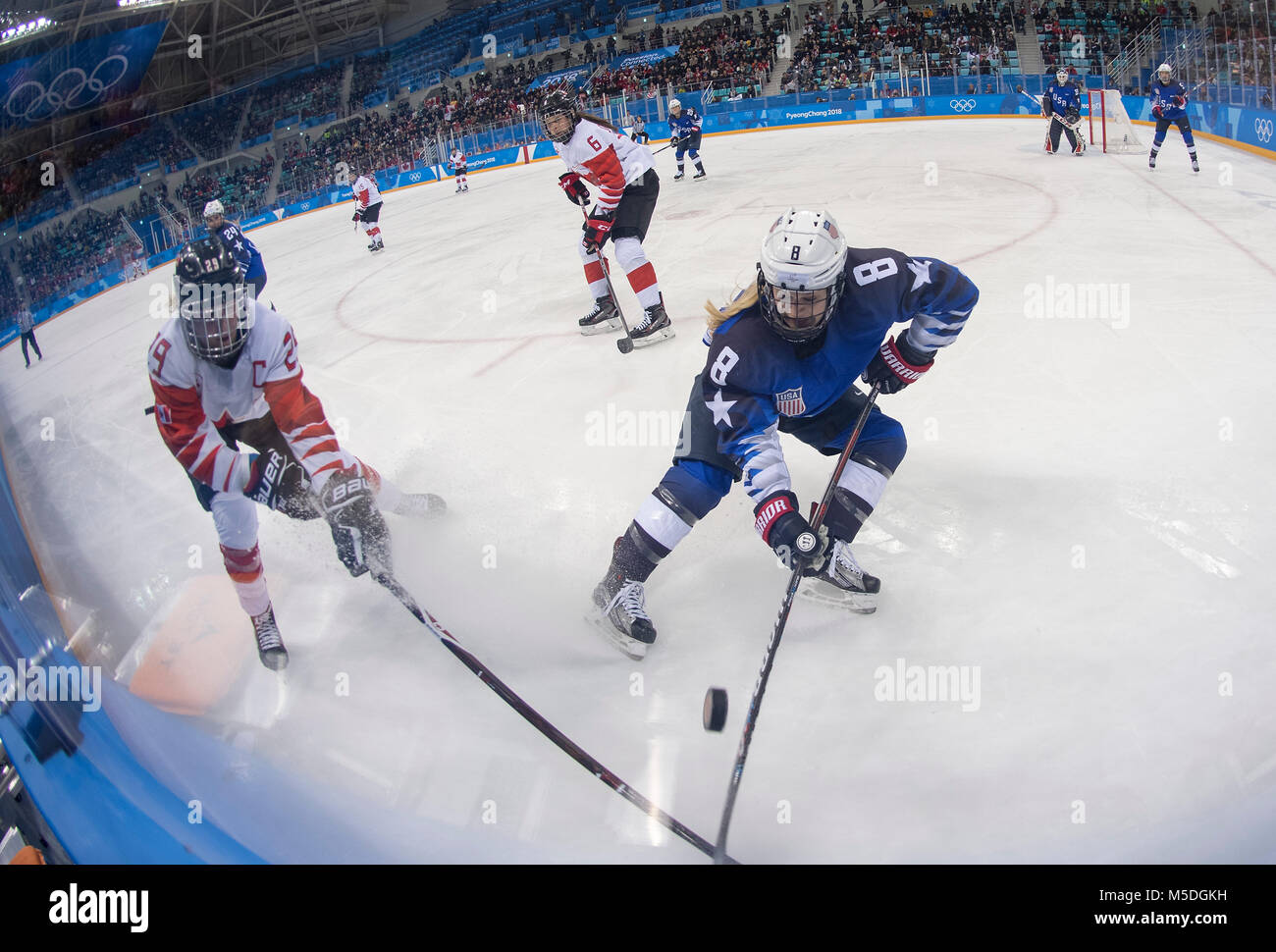 Spielszene, duelli, Aktion, con Marie-Philip POULIN (CAN), Links und Emily PFALZER (USA) Kanada (CAN) - Vereinigte Staaten von Amerika (USA) 2:3 dopo aver Penaltyschiessen n.P., Eishockey der Frauen, Finale Hockey su ghiaccio - Le donne della Medaglia d Oro Gioco, gioco 22, am 22.02.2018 Olympische Winterspiele 2018 vom 09.02. - 25.02.2018 in PyeongChang/ Suedkorea. |L'utilizzo in tutto il mondo Foto Stock