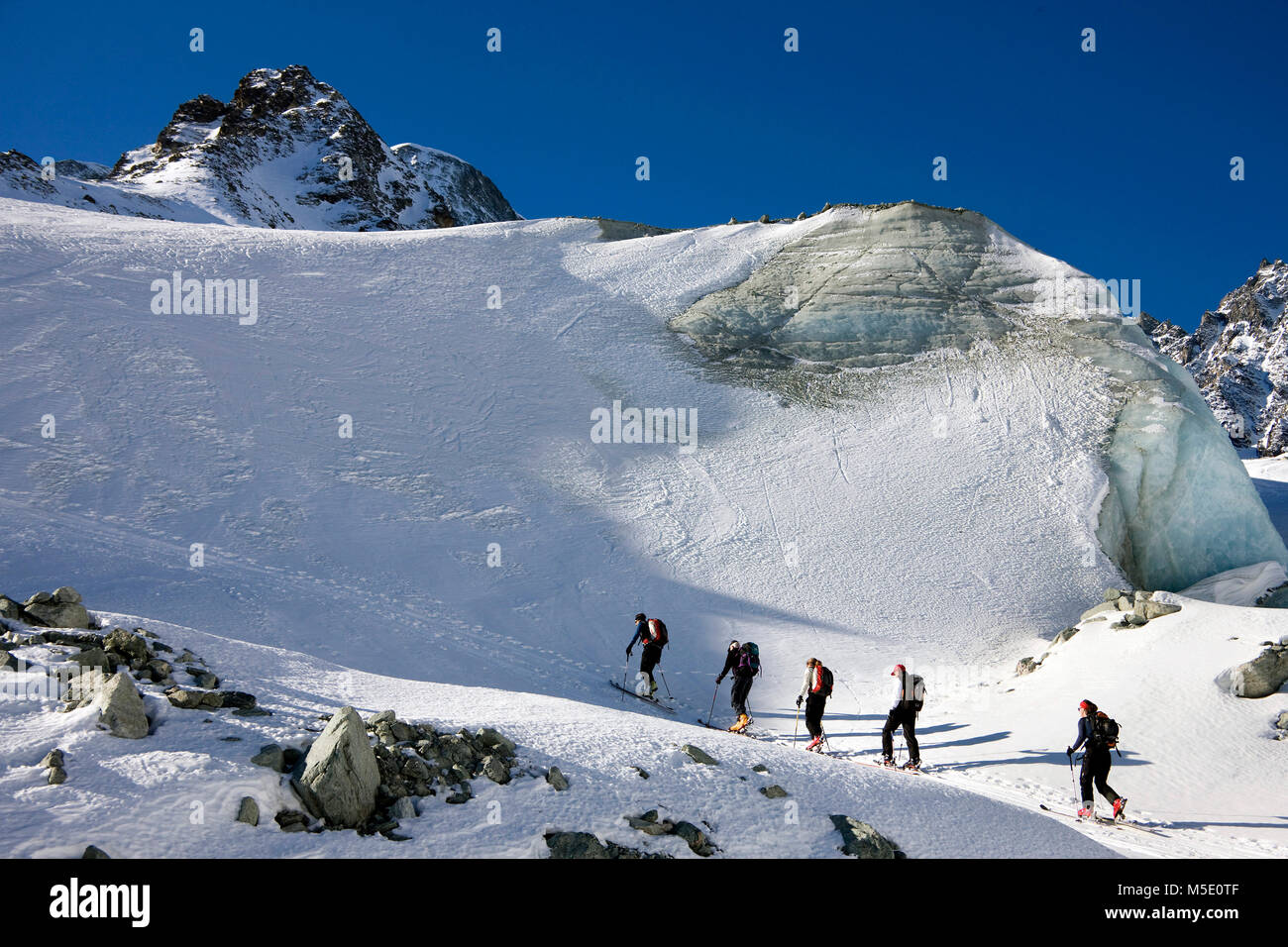 Neve, in inverno, montagna, montagne, montagne delle Alpi, sci, sci, ski tour, il sole, sciatore, polvere di neve, tour di sci Foto Stock