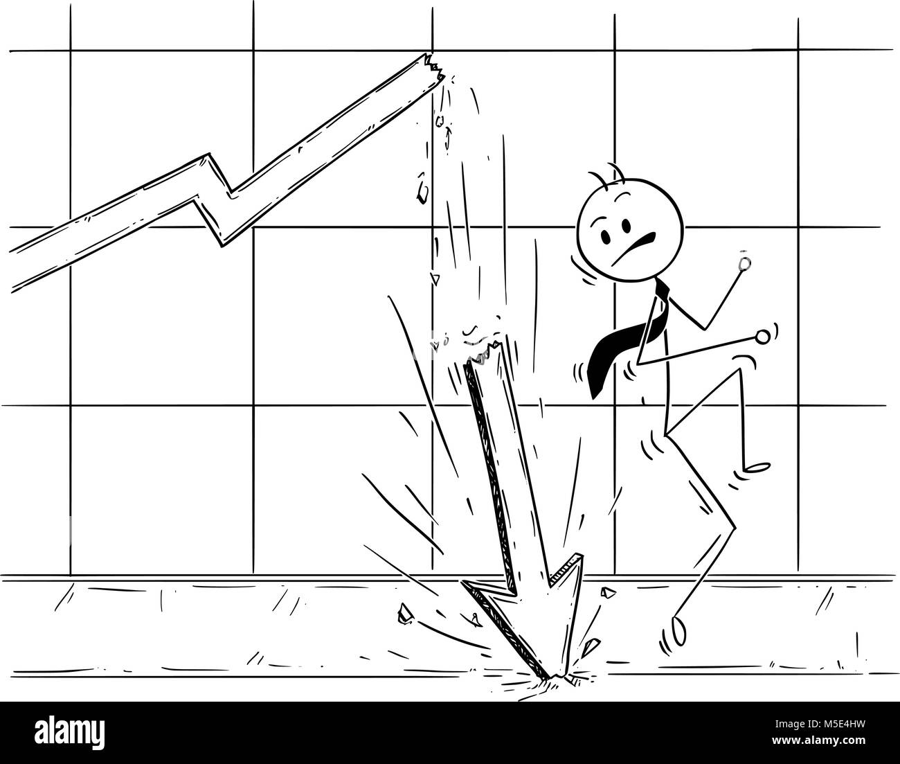 Cartoon di profitto Chart Grafico la caduta di freccia verso il basso Illustrazione Vettoriale
