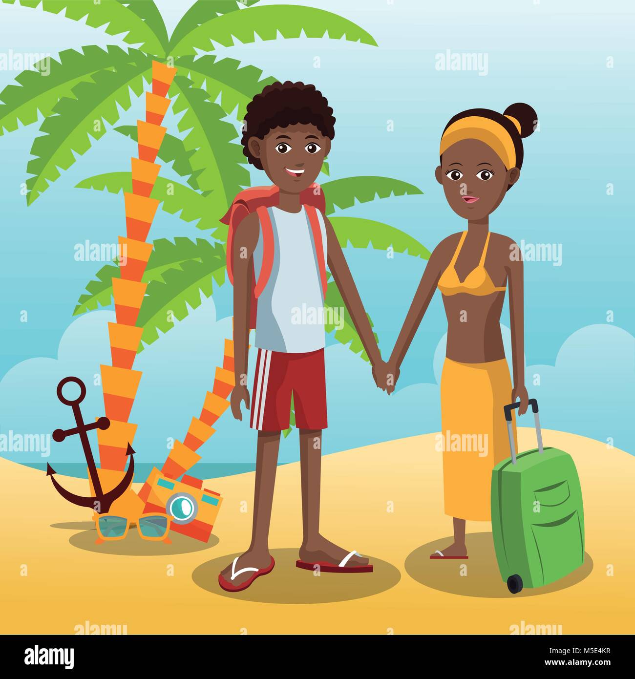 I turisti in spiaggia Illustrazione Vettoriale