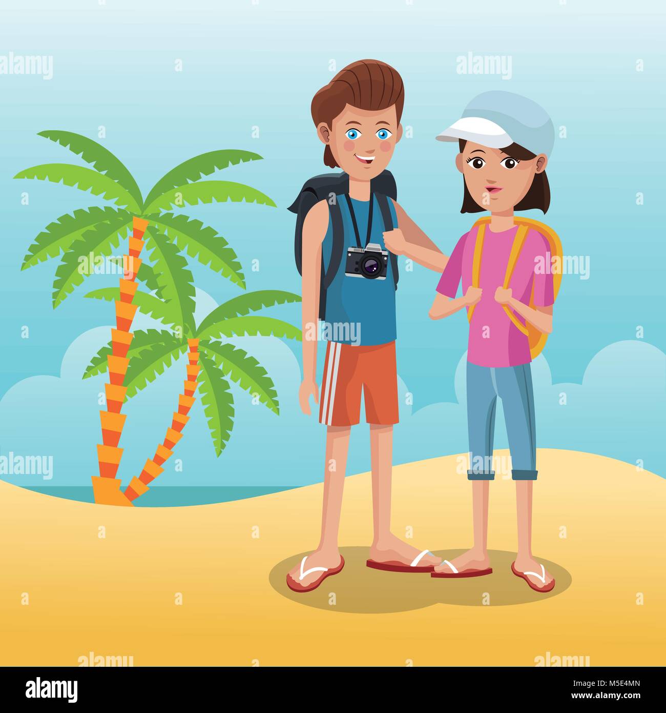 I turisti in spiaggia Illustrazione Vettoriale