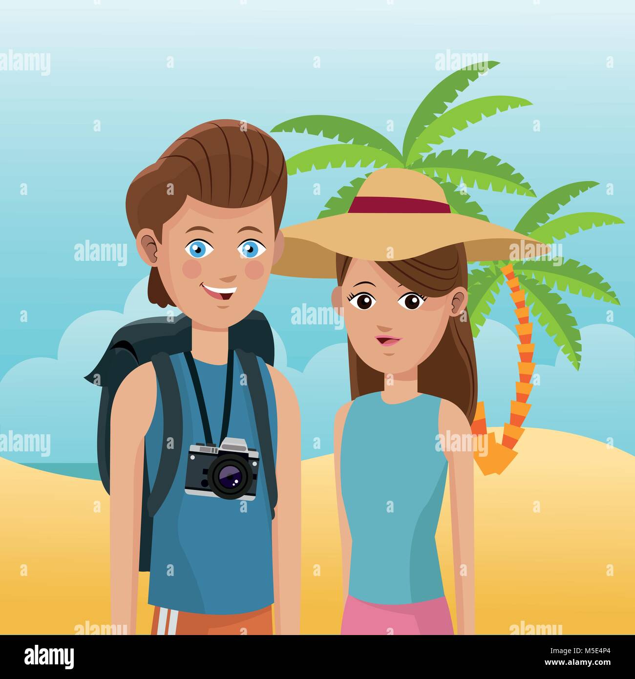 Turisti in spiaggia Illustrazione Vettoriale