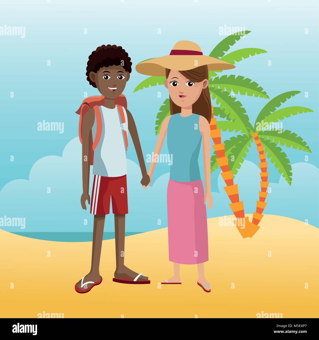 Turisti in spiaggia Illustrazione Vettoriale