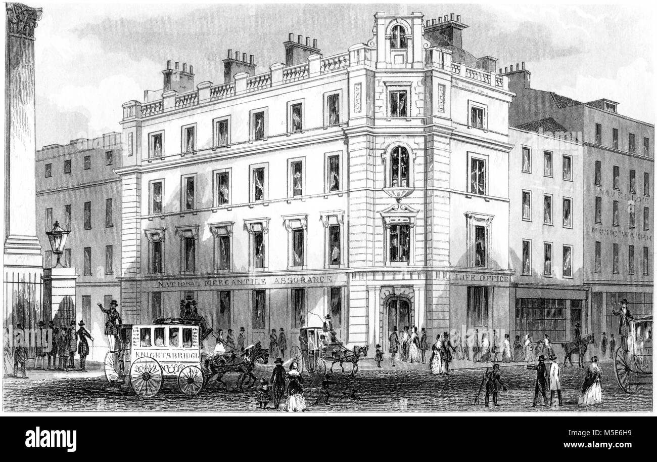 Una incisione il mercantile nazionale di assicurazione vita di Office sul angolo del pollame, Londra scansionati ad alta risoluzione da un libro stampato nel 1851. Foto Stock
