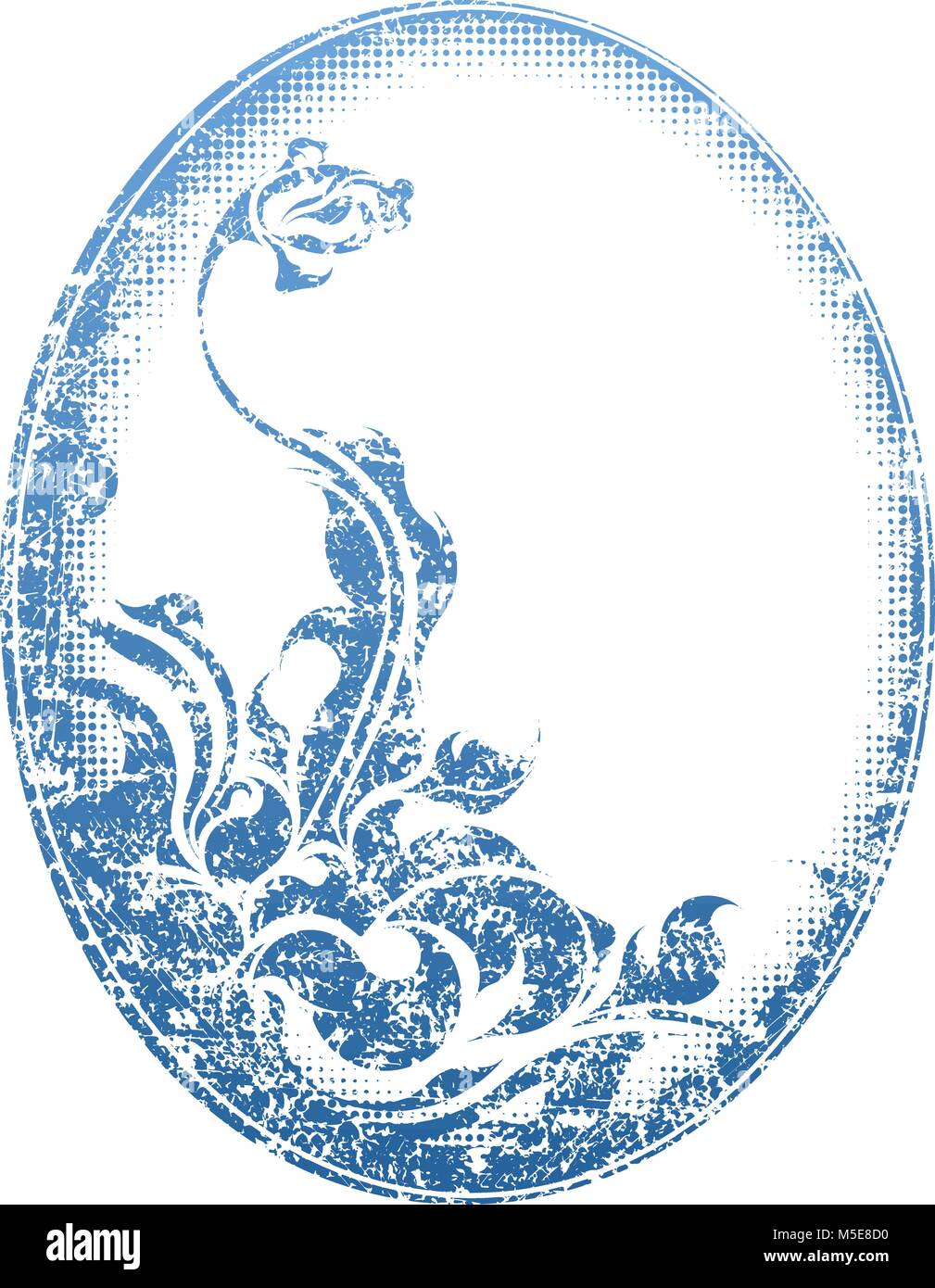 Grunge decorazioni floreali - blu retrò cornice ovale con fiore. Illustrazione Vettoriale