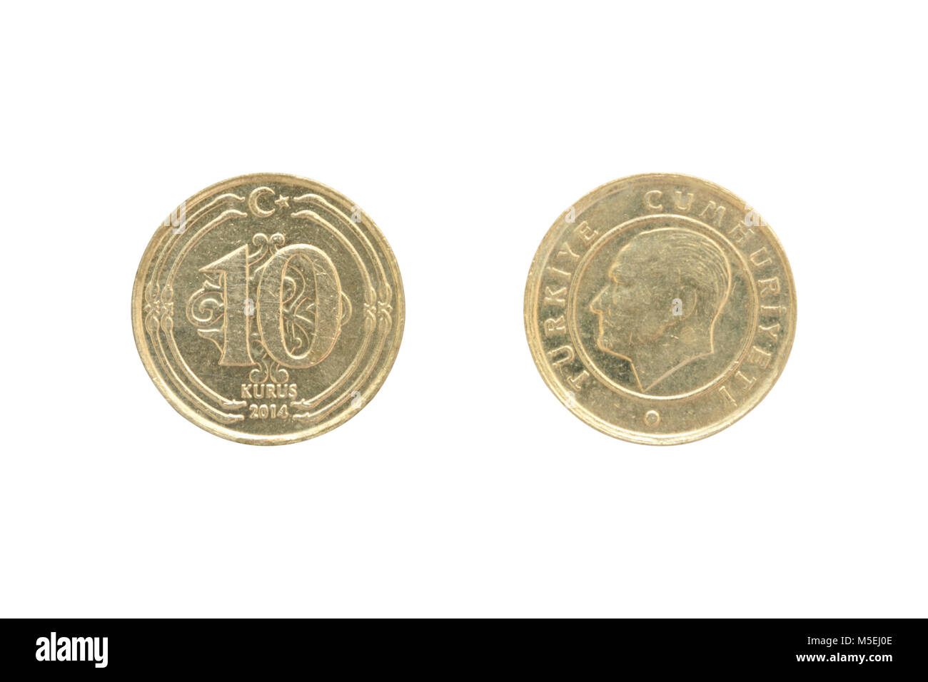 Dieci kurush turco moneta isolato su sfondo bianco Foto Stock