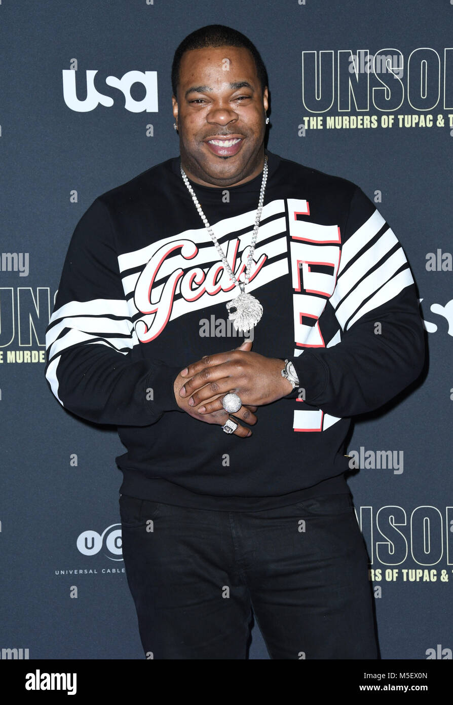 Hollywood, California - Busta Rhymes, STATI UNITI D'AMERICA. Il 22 febbraio, 2018. Della rete 'irrisolti : gli omicidi di Tupac & il famigerato B.I.G." tenutasi presso Avalon Hollywood. Credito: Birdie Thompson/AdMedia/Newscom/Alamy Live News Foto Stock