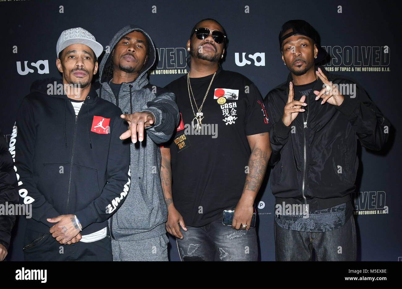 Hollywood, CA, Stati Uniti d'America. Il 22 febbraio, 2018. 22 Febbraio 2018 - Hollywood, California - Bone Thugs-n-l'armonia. Stati Uniti d'America della rete ''irrisolto: omicidi di Tupac & il famigerato B.I.G." tenutosi a Avalon Hollywood. Photo credit: Birdie Thompson/AdMedia Credito: Birdie Thompson/AdMedia/ZUMA filo/Alamy Live News Foto Stock