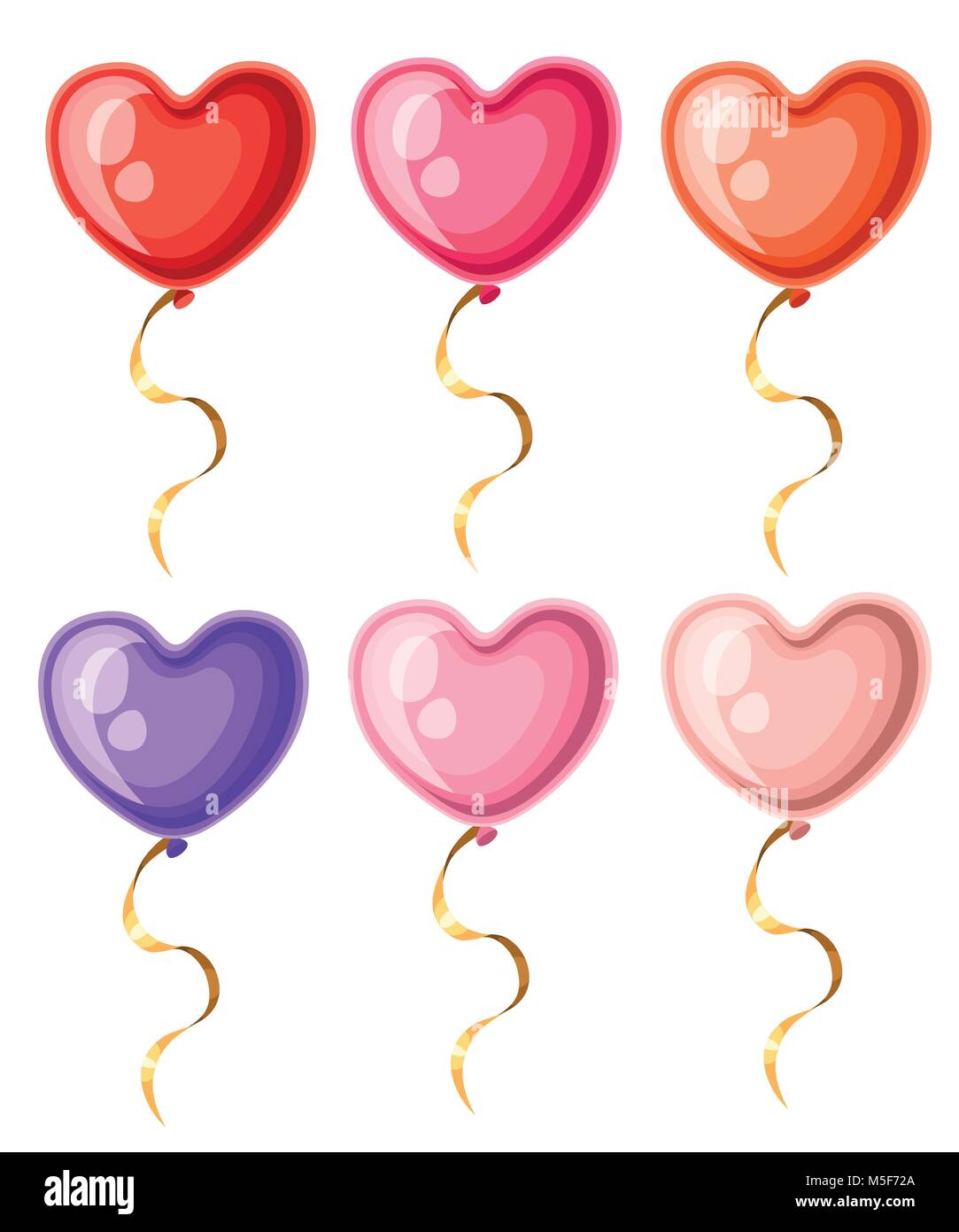 Raccolta di cuore palloncini sagomati con golden nastri diversi colori palloncino illustrazione vettore isolato su sfondo bianco sito web pagina e mo Illustrazione Vettoriale