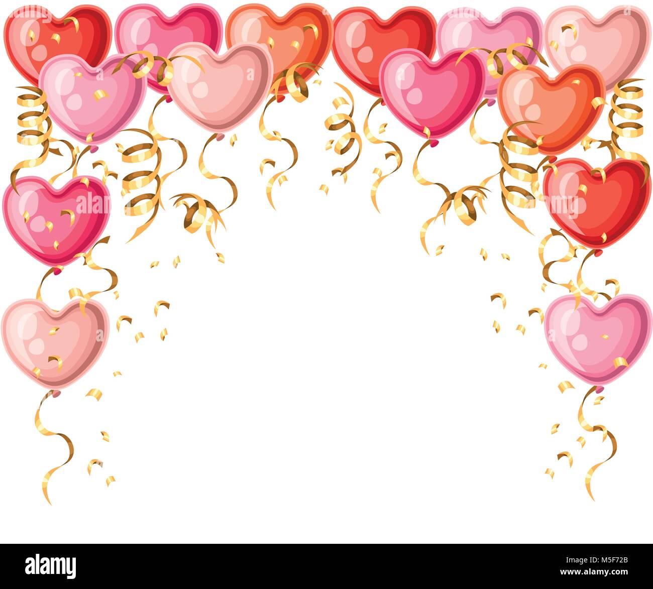Modello di cuore palloncini sagomati con golden nastri diversi colori palloncino illustrazione vettore isolato su sfondo bianco pagina del sito web e mobil Illustrazione Vettoriale