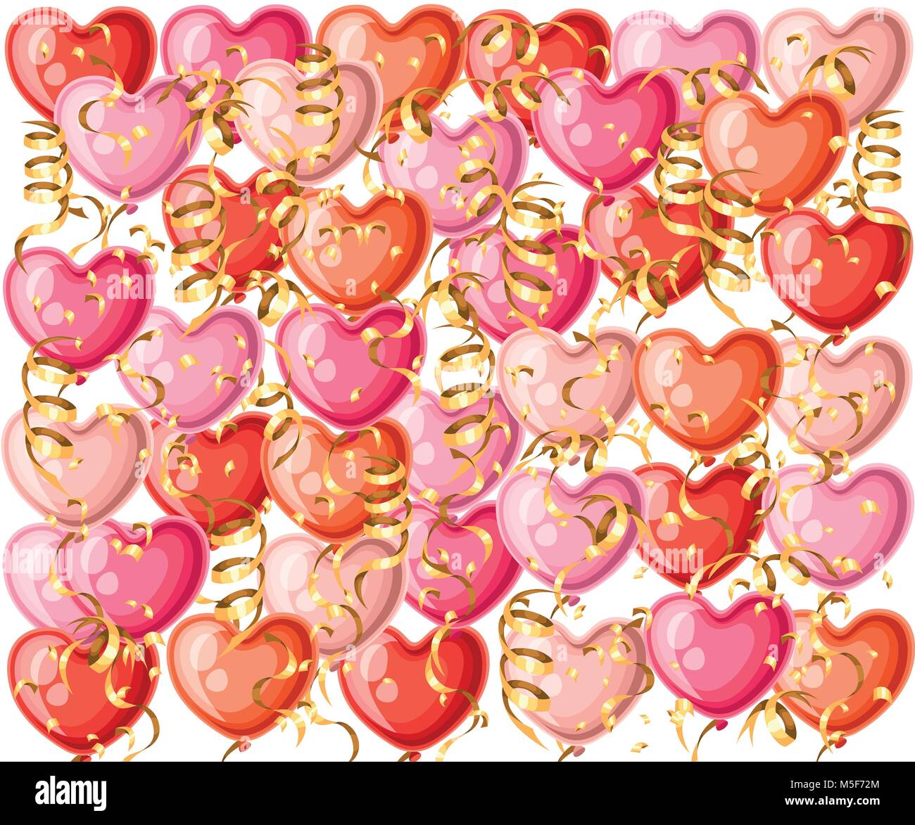 Modello di cuore palloncini sagomati con golden nastri diversi colori palloncino illustrazione vettore isolato su sfondo bianco pagina del sito web e mobil Illustrazione Vettoriale
