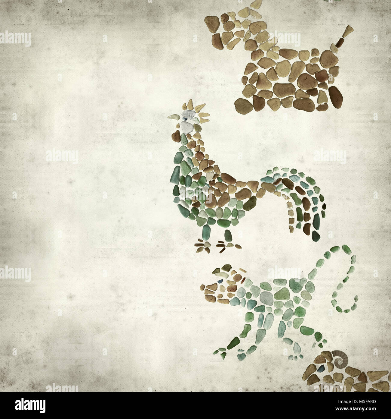 Textured vecchia carta sfondo con oroscopo cinese animali cerchio Foto Stock