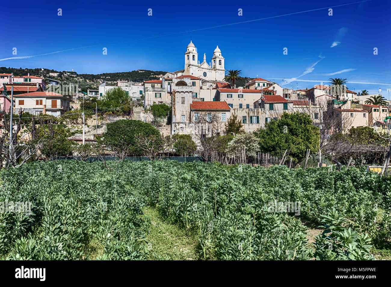 Vista della città mare villaggio di Borgio Verezzi, Savona, Italia, riviera ligure, centro città Foto Stock