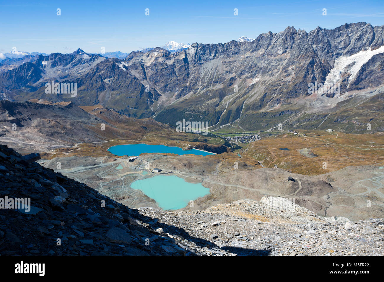 Cime Bianche Laghi visto da Plateau Rosa, Monte Cervino gruppo, Val d'Aosta, Italia Foto Stock