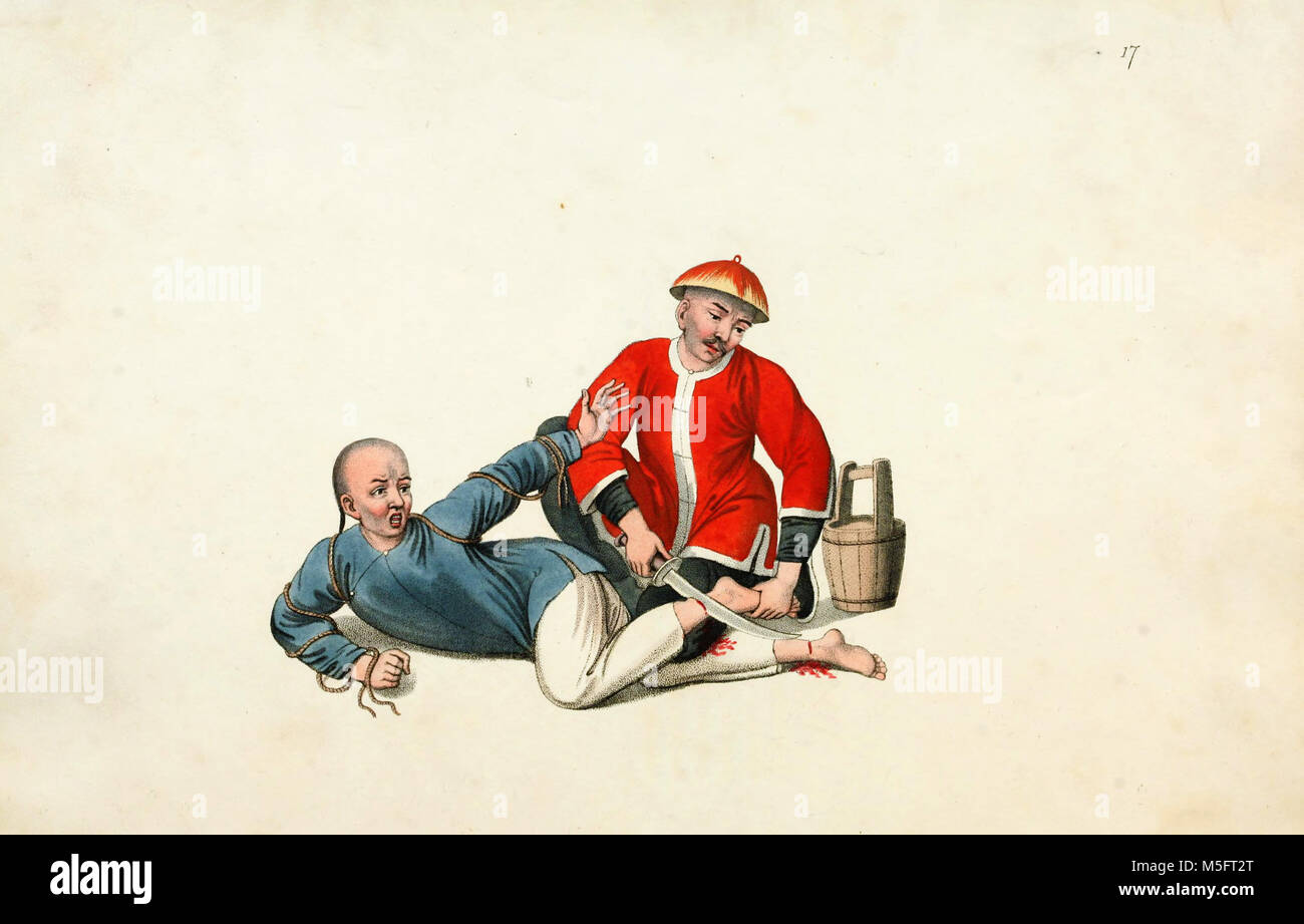 Hamstringing un malefactor - Le punizioni di Cina british incisione Foto Stock