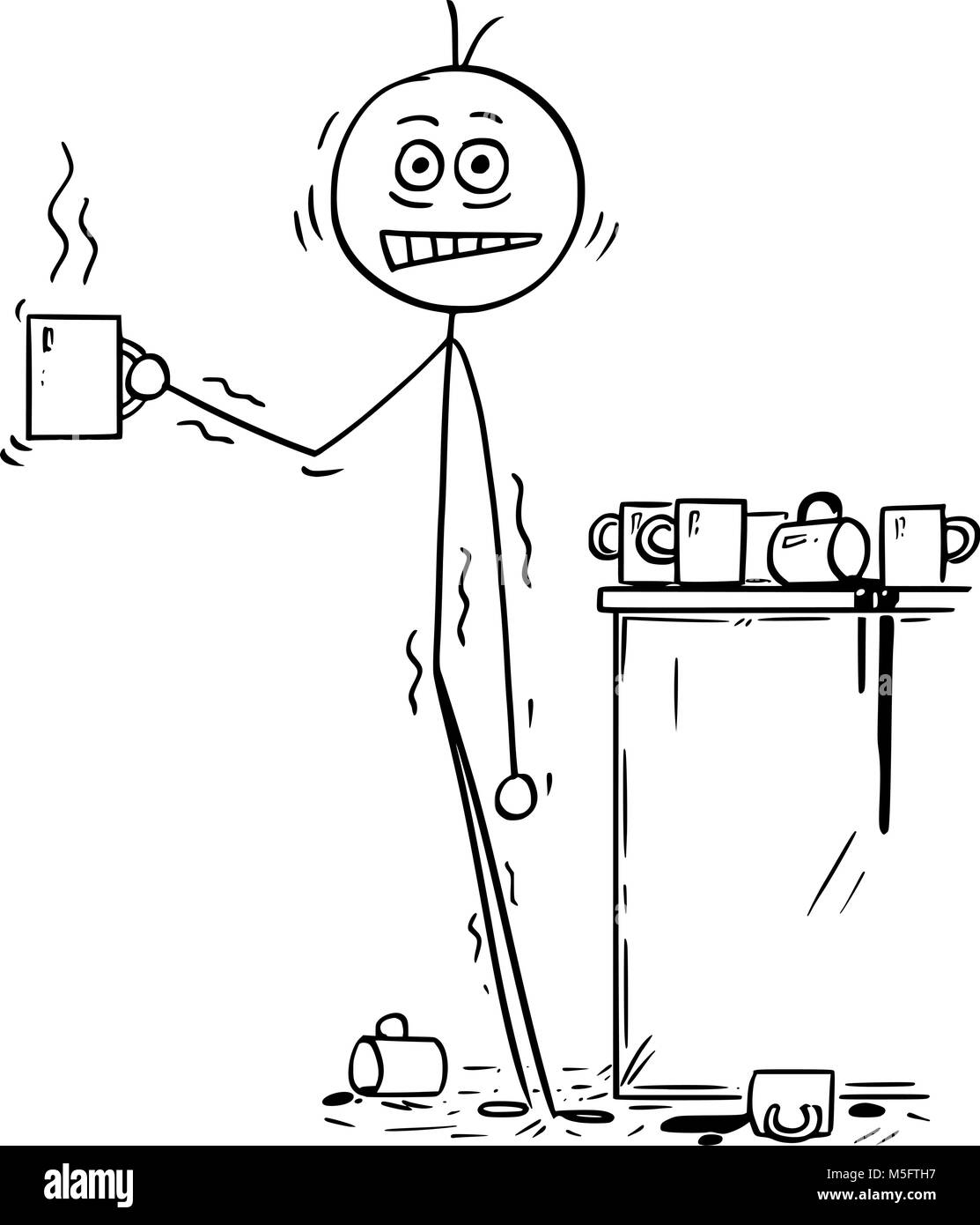 Cartoon di imprenditore Sovradosata da caffeina dal caffè Illustrazione Vettoriale