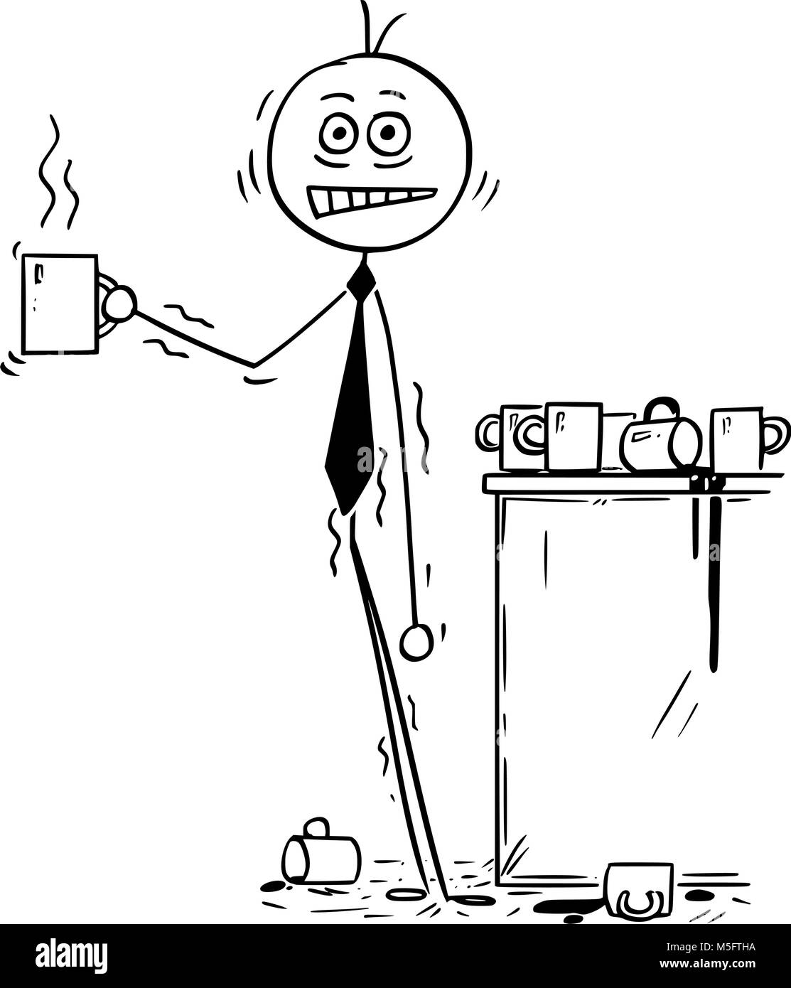 Cartoon di imprenditore Sovradosata da caffeina dal caffè Illustrazione Vettoriale