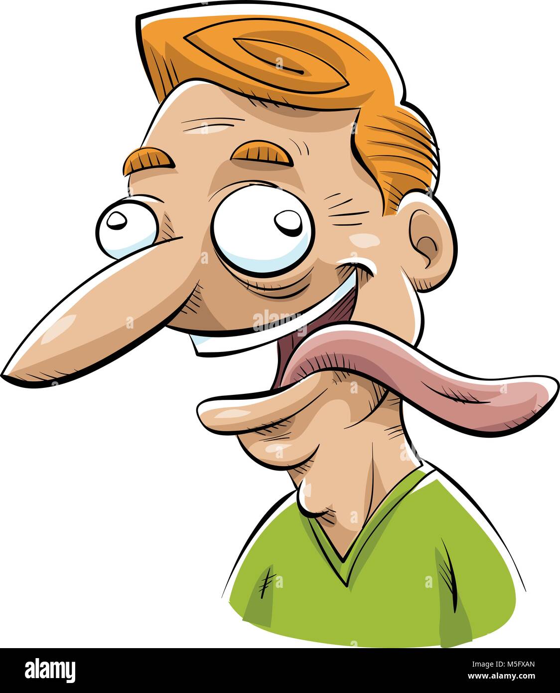 Uno stravagante, cartoon uomo fuori una lunga lingua. Illustrazione Vettoriale