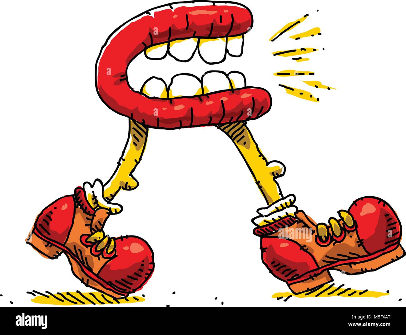 Un grande cartone animato bocca camminare e parlare allo stesso tempo. Illustrazione Vettoriale