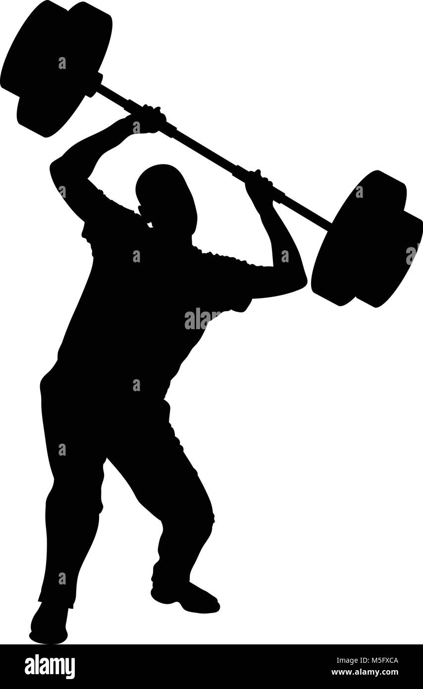 Una silhouette di un uomo che lottano per il sollevamento pesi. Illustrazione Vettoriale