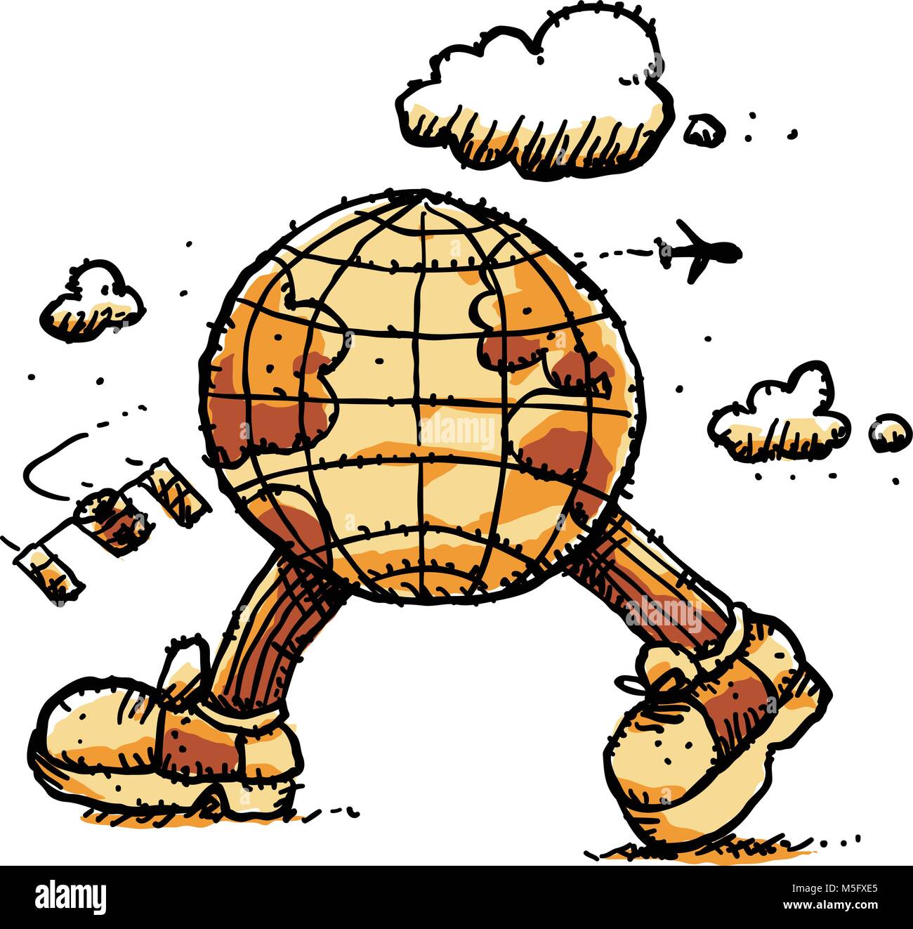 Un cartoon globe fuori per un energico a piedi. Illustrazione Vettoriale