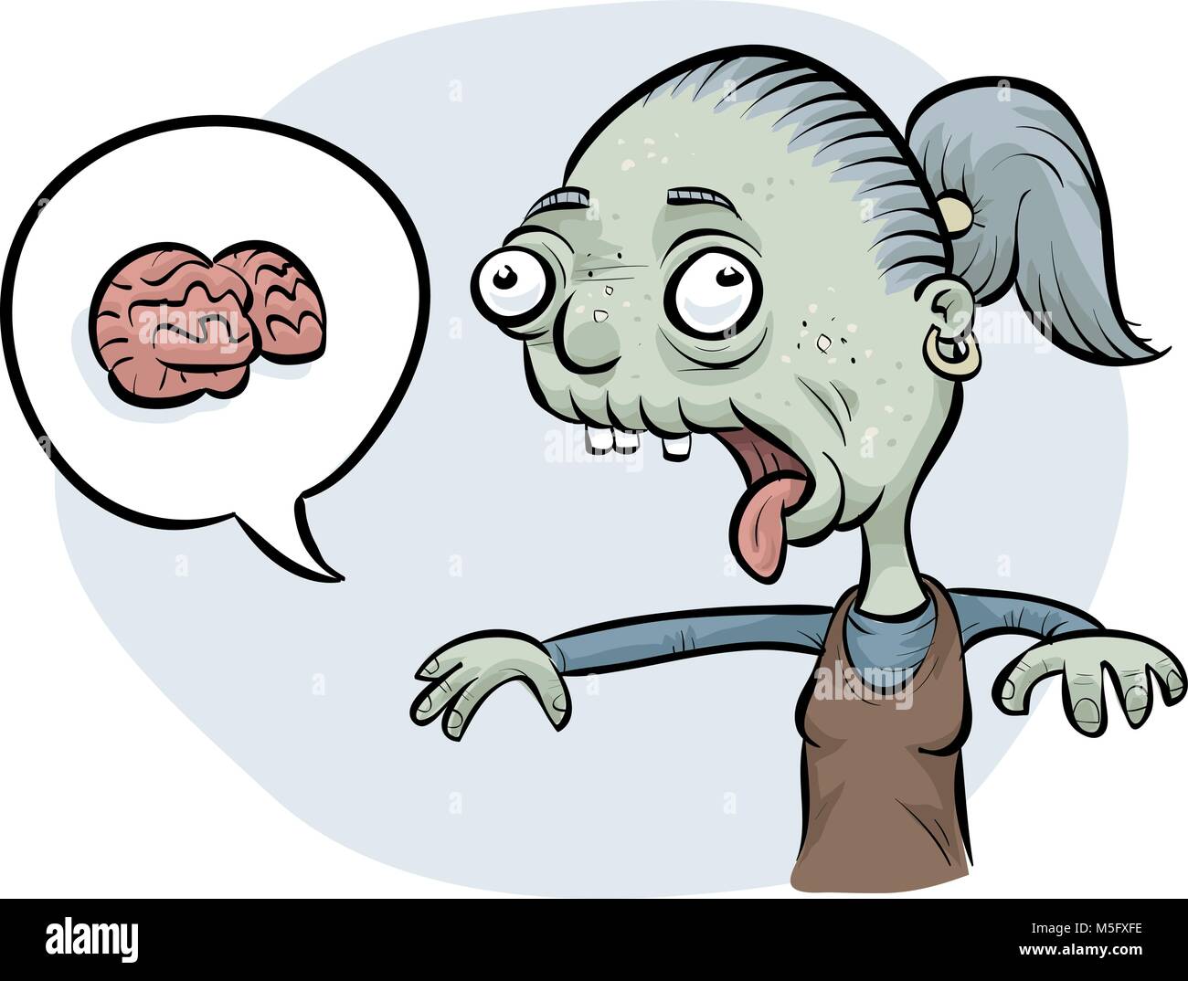 Un cartoon zombie donna per chiedere i cervelli per mangiare. Illustrazione Vettoriale