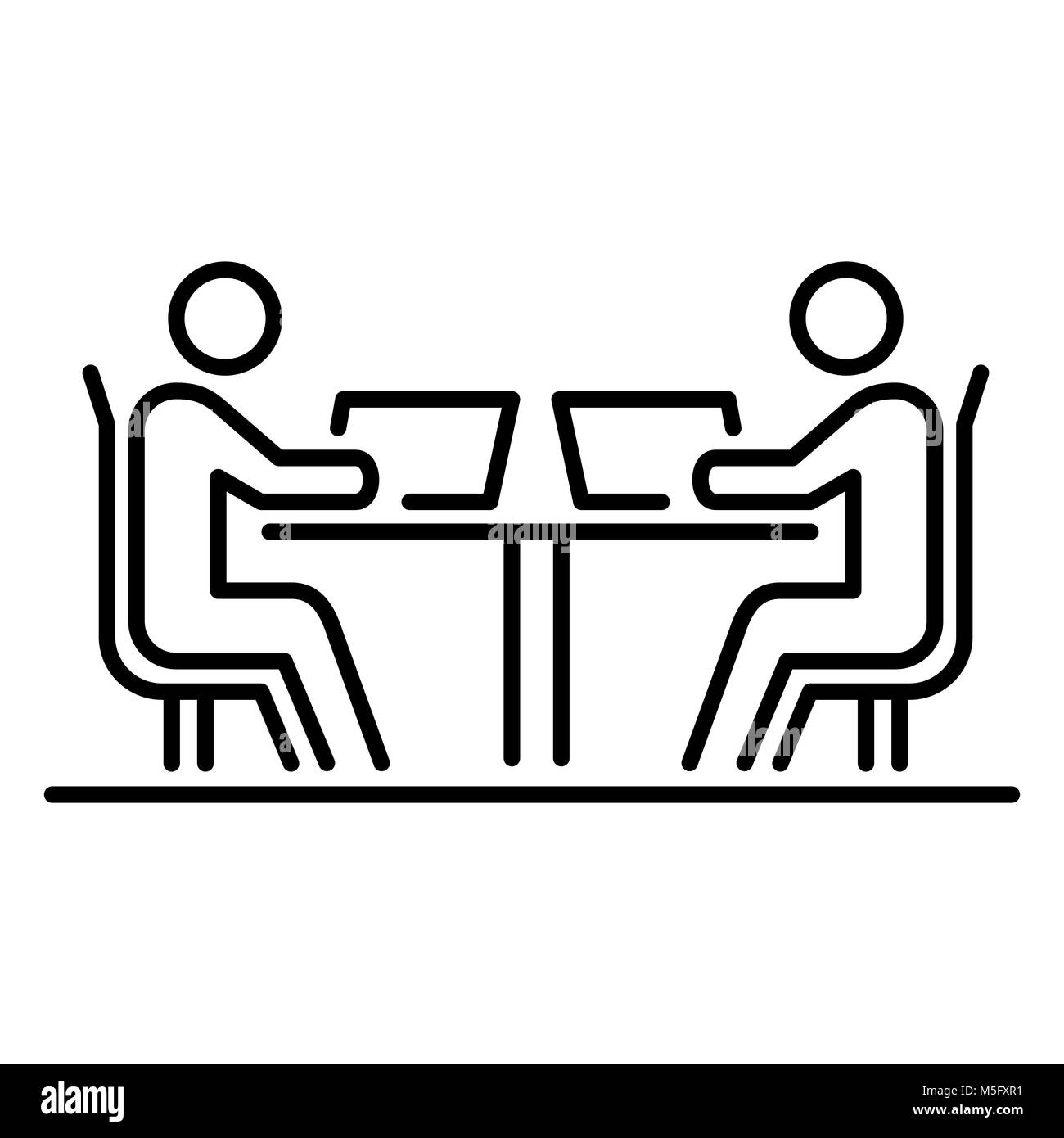 Due riunioni di lavoro business man persone icona linea semplice illustrazione piana. Illustrazione Vettoriale