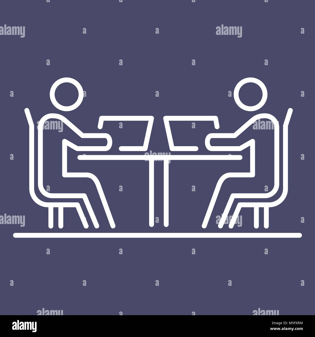 Due riunioni di lavoro business man persone icona linea semplice illustrazione piana. Illustrazione Vettoriale