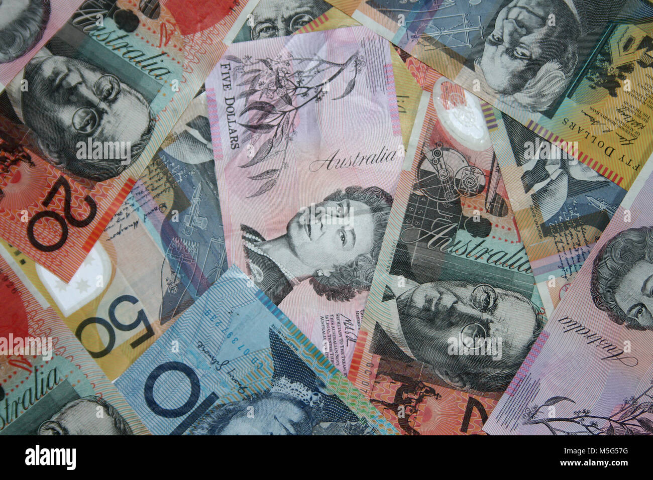 Colpo composito di diverse Australian Dollar Bills Foto Stock