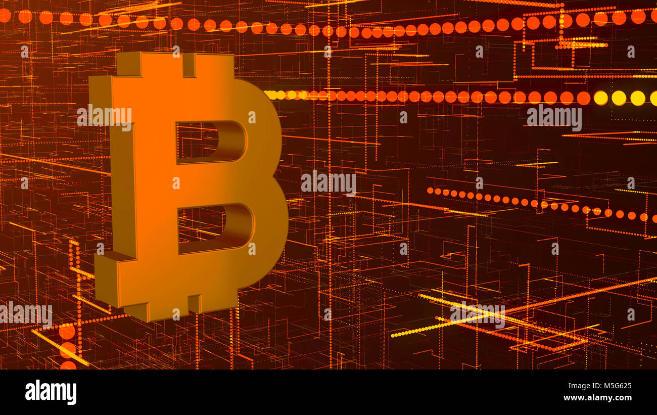 Tecnologia astratta sfondo con segno bitcoin Foto Stock