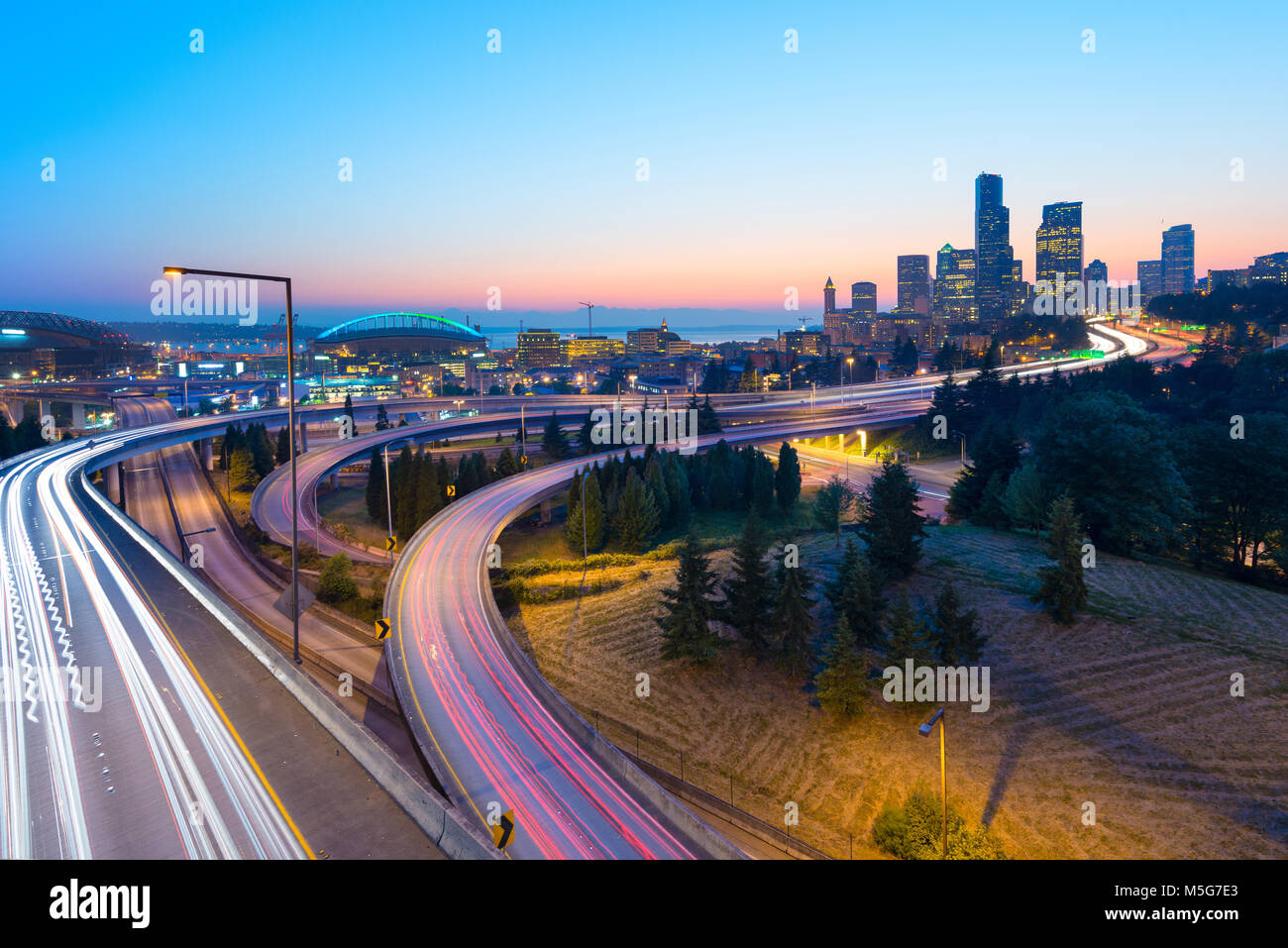 Intersezione tra I-5 e I-90, Seattle, nello Stato di Washington, USA Foto Stock