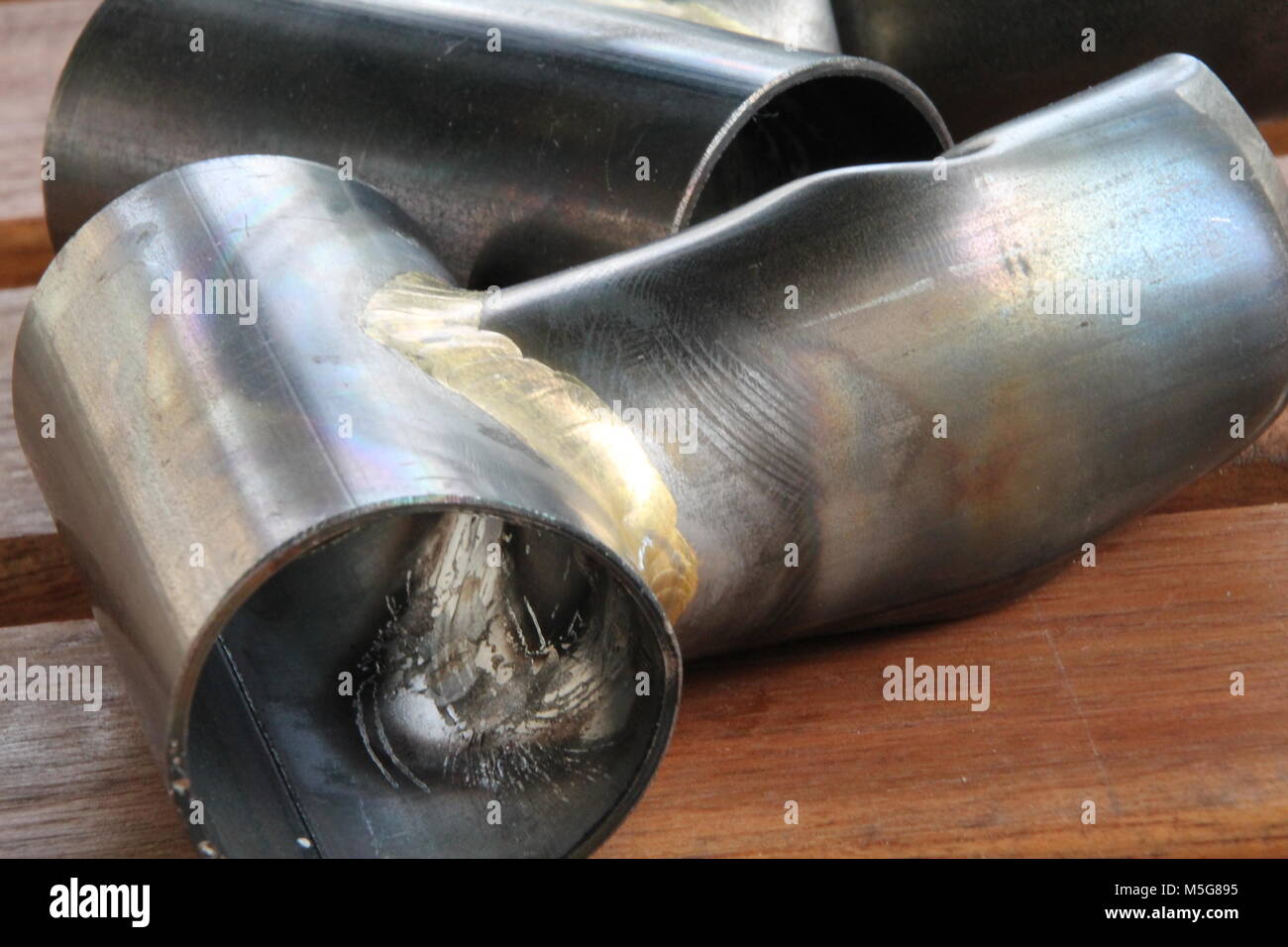 Brasato saldature su acciaio tubi bike imparato per bike building Foto Stock