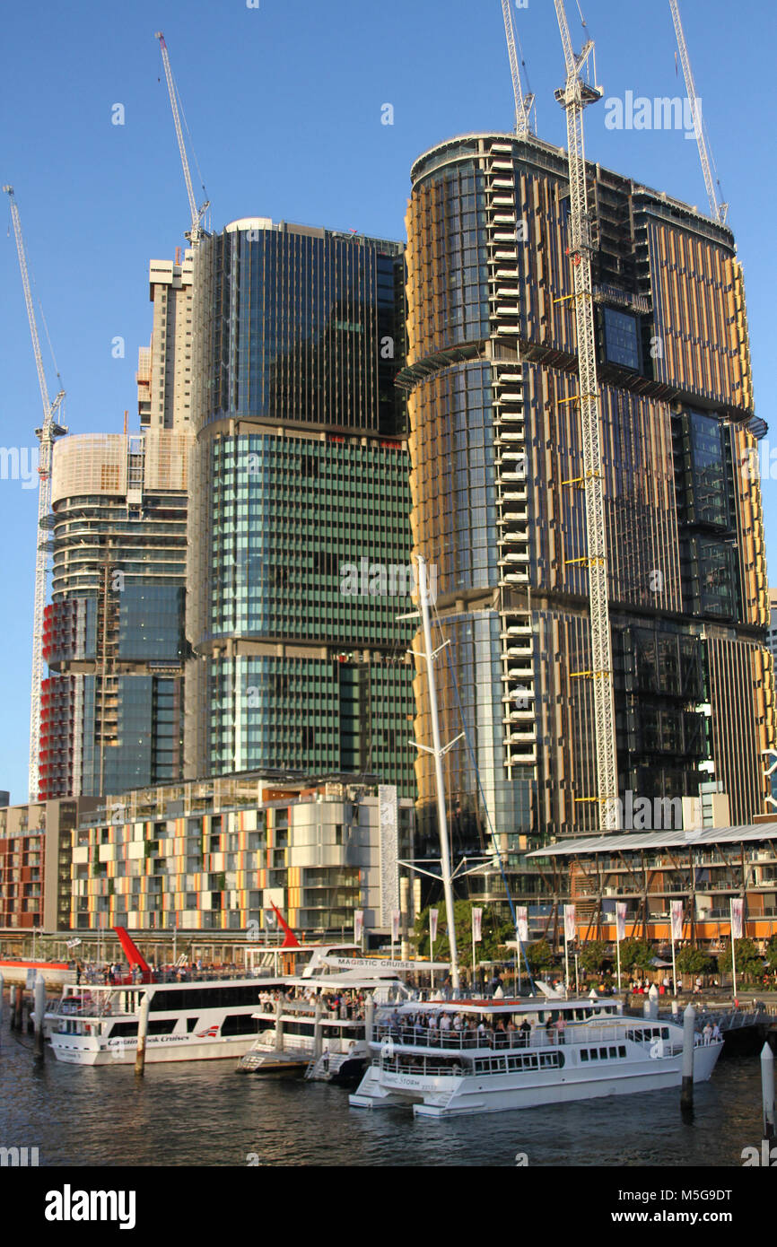 Sviluppo e costruzione di ufficio aziendale torri a Barangaroo nel centro di Sydney, Australia Foto Stock