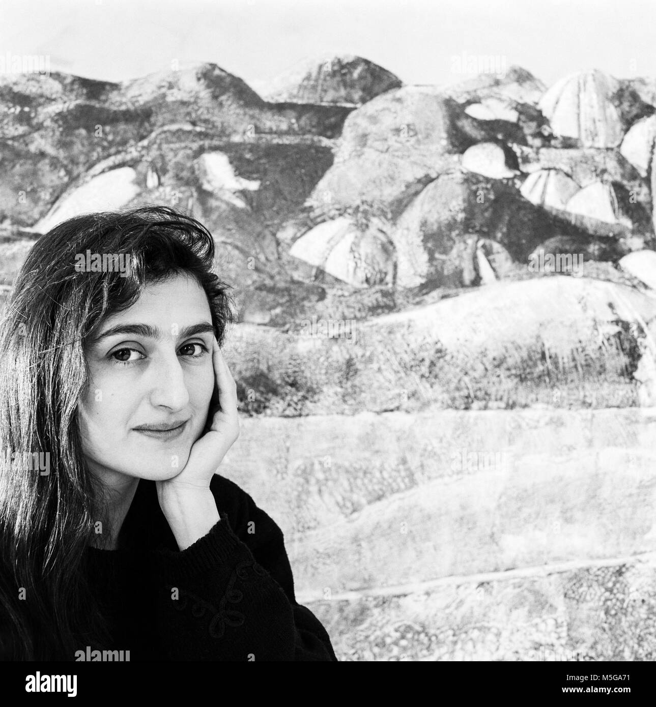 Lydia Baumann, artista pittore, utilizza i supporti misti nei suoi paesaggi e ritratti realizzati nel suo studio il 17 febbraio 1991 Foto Stock