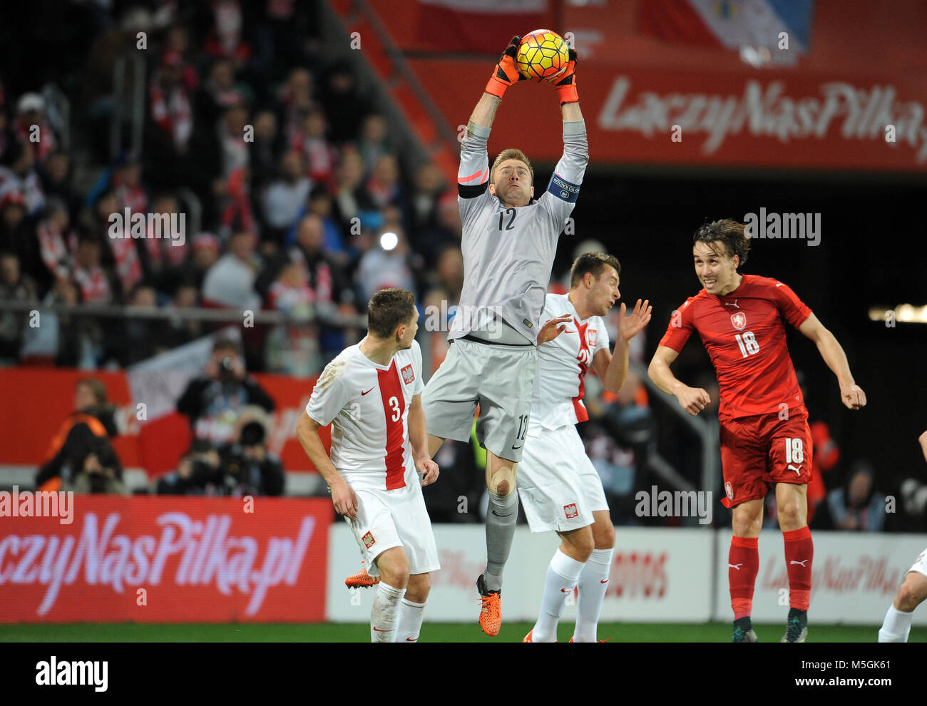 WROCLAW, Polonia - 17 novembre 2015: EURO 2016 Campionato Europeo partita amichevole Polonia - Repubblica Ceca o/p Artur Jedrzejczyk Artur Boruc Artur Sob Foto Stock