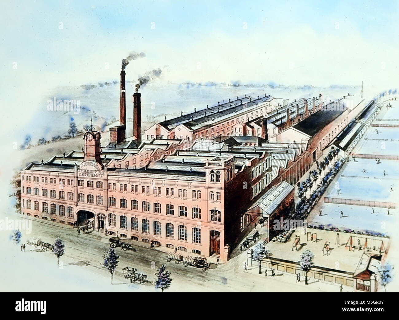 Mano illustrazione colorata di CWS Crumpsall Biscottificio, Manchester Foto Stock
