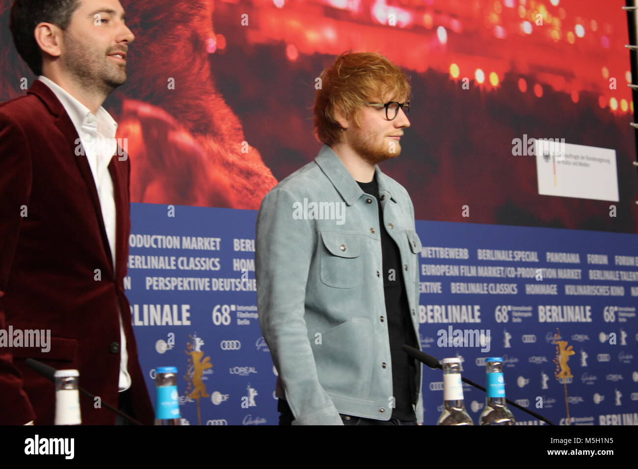 Berlino, Germania. Il 23 febbraio, 2018. Conferenza stampa presso il Grand Hyatt Hotel di Berlino/Germania per " il cantautore" dalla 68Berlinale, con Murray Cummings (regista, sceneggiatore, Editor, produttore), Ed Sheeran, Foy Vance , Alejandro Reyes-Knight, Billy Cummings , "Crediti: T.O.Pictures / Alamy Live News" Foto Stock