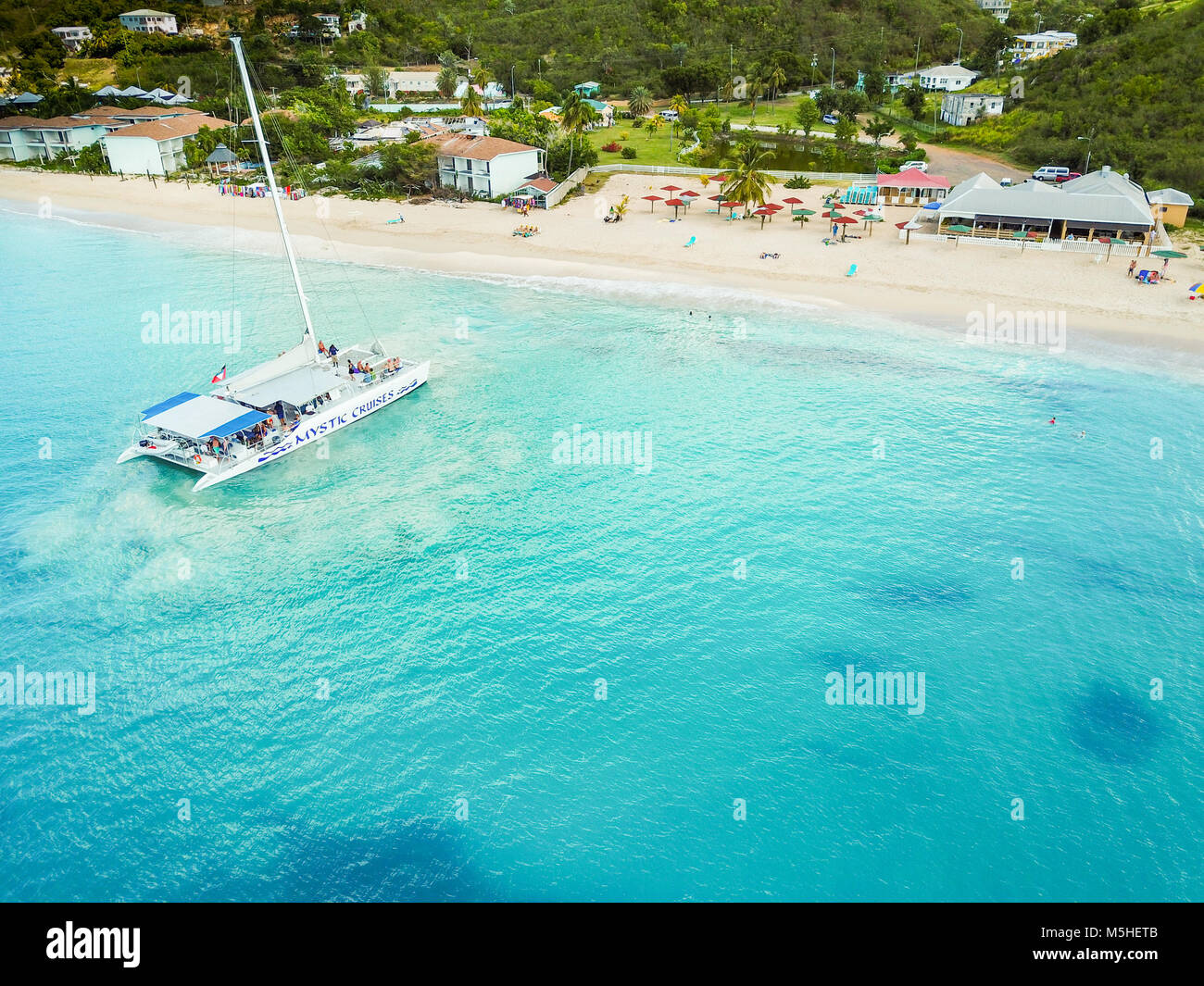 Mystic Crociere catamarano turistico, Turner il ristorante, Turner Beach, Picarts Bay, Antigua Foto Stock