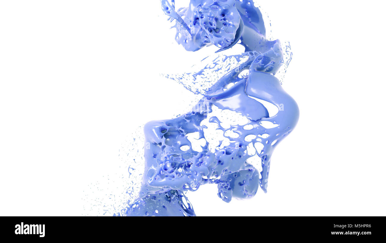 Vernice di colore splash, flusso di luce colorata blu acqua (3d illustrazione isolato vuoto su sfondo bianco) Foto Stock