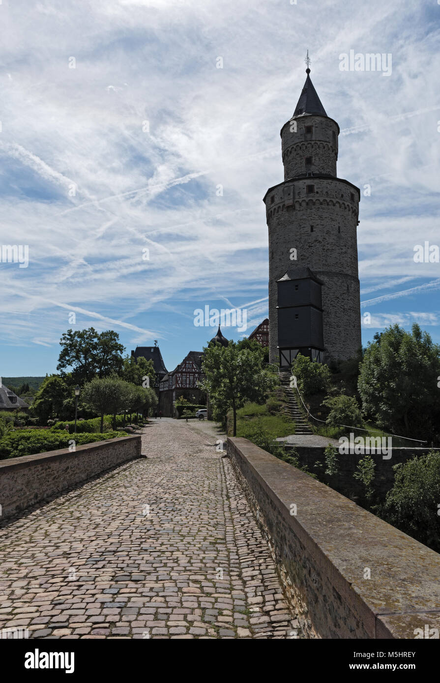 Il castello rinascimentale Idstein con una torre di strega, Germania Foto Stock