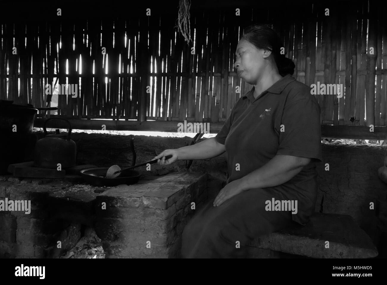 Donna torrefazione di caffè, Tegallalang terrazze di riso, Ubud, Bali Foto Stock